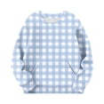 thumbnail image 6 of FAIOROI Little Girls 5T Blue Gingham Sweatshirt - Soft Stretchy Pullover with Kangaroo Pocket, Wrinkle-Resistant for School & Play, 6 of 7