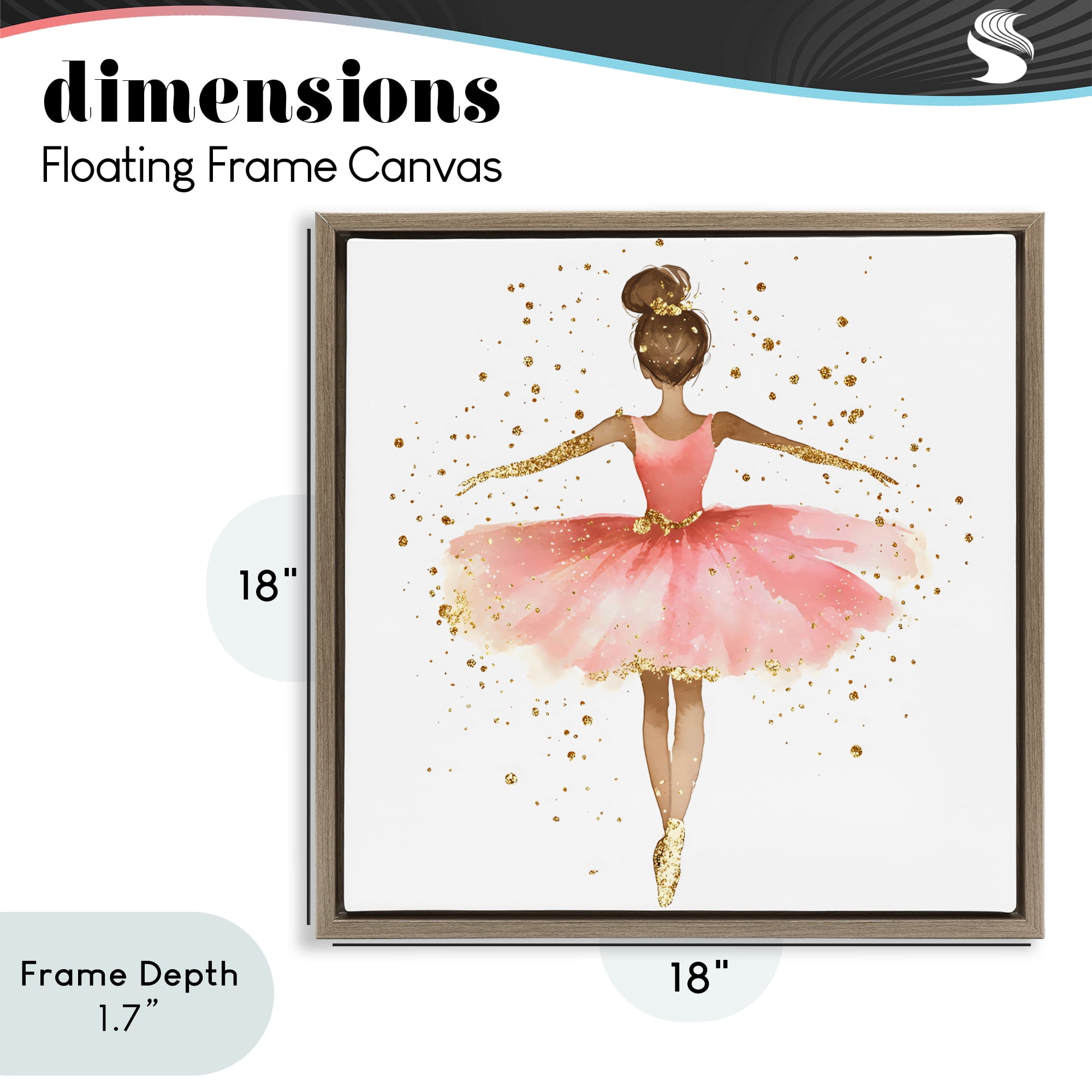 Stupell Industries Ballerina with Gold Glitter Brown Framed Floater Canvas Wall Art, design by Creative Studio