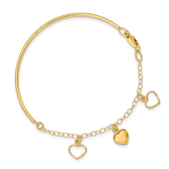 2.2mm 14k Polished Dangle Heart Pendant Chain Bracelet Bangle Bracelet - 2.6 Grams