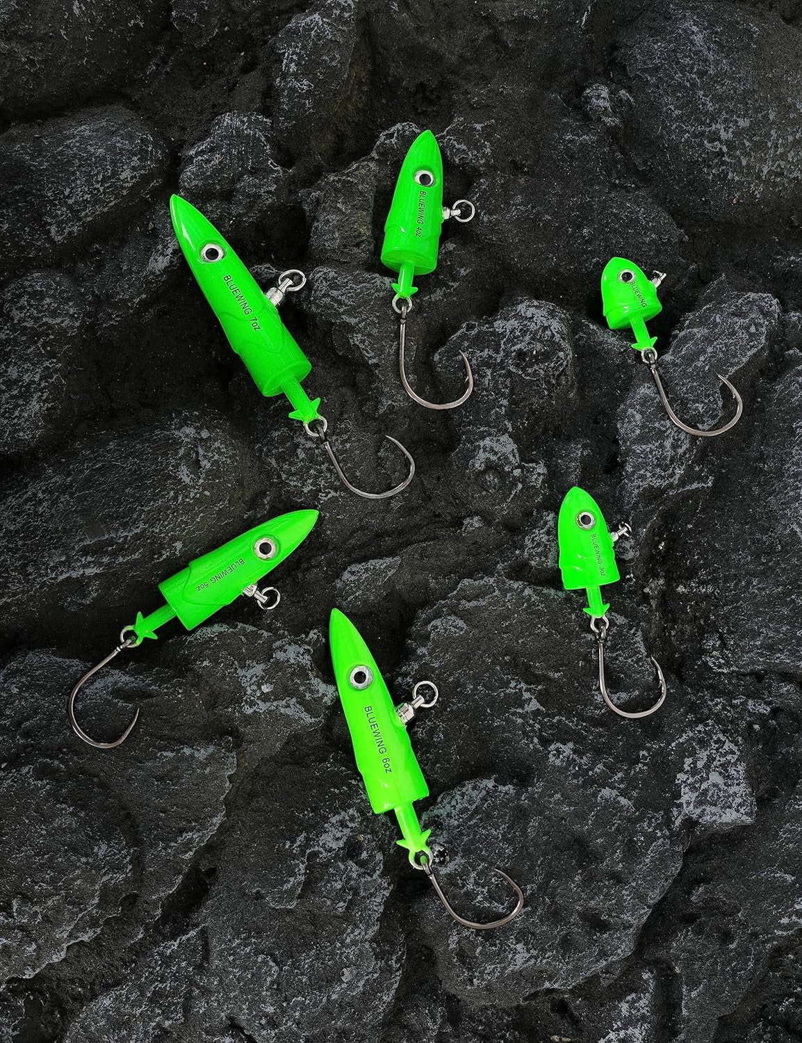 BLUEWING Big Game Jig Head with High Strength Stainless Steel Ball Bearing Swivel and High Carbon Steel Hook 1pc Saltwater Fishing Lures Lead Head Fishing Jig, Green 4oz