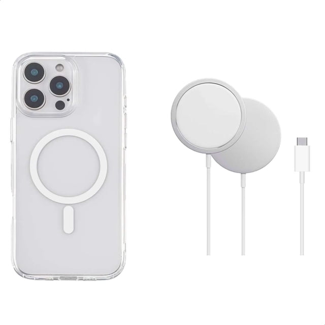 YUWY Kit Accesorios Compatibles Con MagSafe Para iPhone 16 Pro Antigolpes Combo de Funda y Base Inalámbrica Para iPhone 16 Pro Kit Accesorios Regalo Para iPhone
