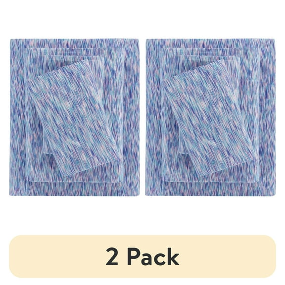 (2 pack) Mainstays 100% Cotton Extra Soft Jersey Bed Sheet Set, Queen, Purple Crackle, 4 Pieces