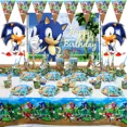 thumbnail image 2 of Decoraciones de Sonic the Hedgehog para fiesta de cumpleaños de niños, vajilla de papel, suministros para decoración de pasteles, Kit de globos para Baby Shower, pancarta, 2 of 5
