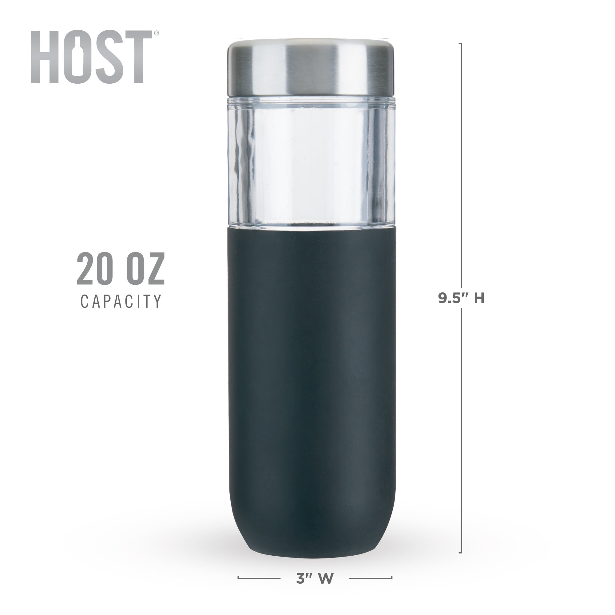 Host FREEZE Double Walled Water Bottle, Freezer Cooling Tumbler, 20oz Black