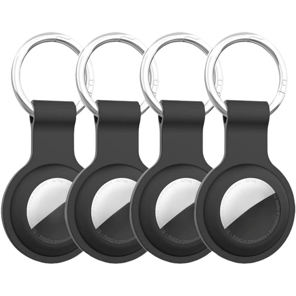 Yanonmyfd Waterproof Silicone Air Tags-4 Pack Sale Apple Shockproof GPS Tracker Holder Dog Collar Airtag Case Keychain Air Tag Cover Finders Accessories for Pets,Kids,Luggages,Black/Black/Black/Black