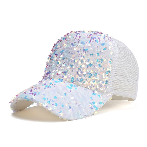 HuangHuanChen Womens Baseball Cap Sequins Tennis Cap Breathable Beach Adjustable Streetwear Hip Hop Hat Sun Hat Visor White
