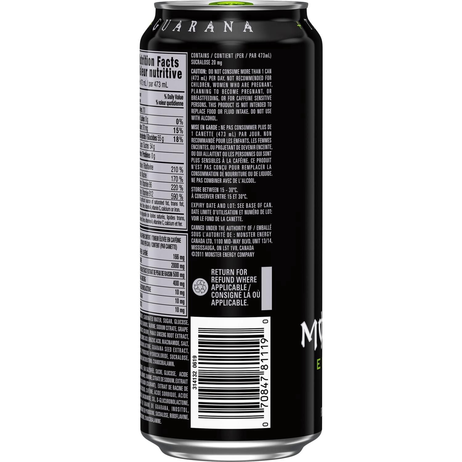 MONSTER ENERGY Green, canette de 473 mL