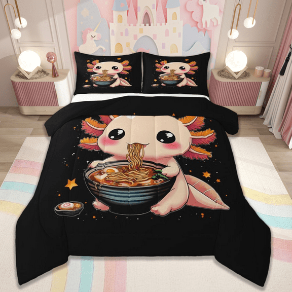 jejeloiu Kawaii Axolotl Bedding Comforter Set,Ocean Sealife Twin Comforter Sets,Pink Magic Animal Bedding Set,Microfiber Room Decoration Reversible,2pcs