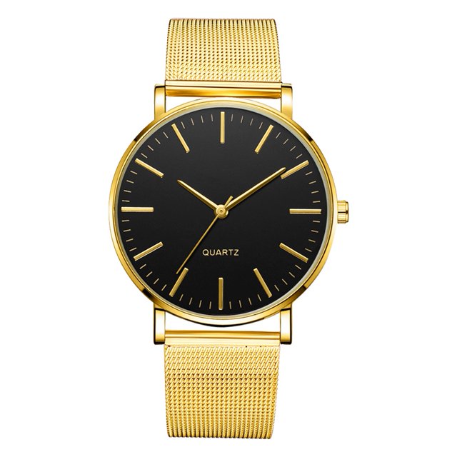 Reloj de pulsera de cuarzo para hombre de moda (aguja dorada con carcasa dorada y esfera negra)