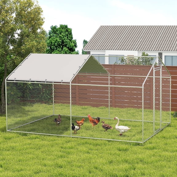 Howsvn 9 x 13 ft Metal Chicken Coop, Walk-in Poultry Pen with Waterproof Cover & Lock, Spire Roof Large Outdoor Chicken House for Yard Farm Backyard