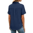 thumbnail image 5 of Vibrex Button Down Shirt for Women Short Sleeve Blouses Dressy Casual Business Work Summer Vacation Tops Women's Lapel Loose Tunic Blouse, 5 of 7