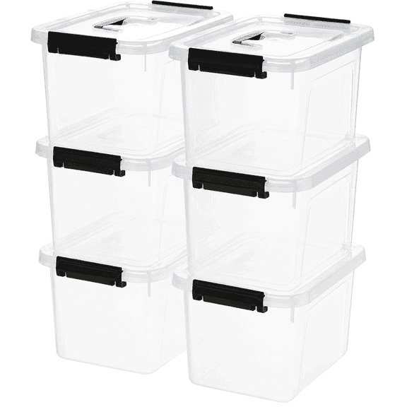 17 QT Clear Storage Bins with Lids Large Stackable Plastic (6 Pack) 13x9.5x7.7"