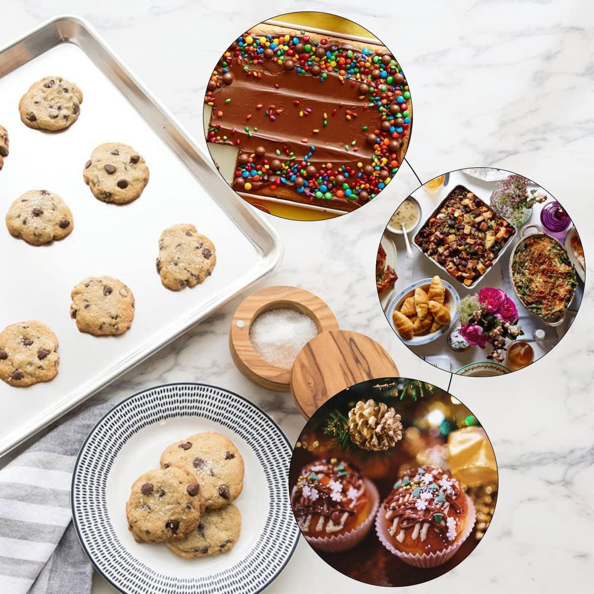 Stainless Steel Baking Sheet Set of 2, Yayun Cookie Sheet Bakeware Baking Pan Tray, Non Toxic & Heavy Duty, Rust Free & Mirror Finish, Easy Clean & Dishwasher Safe, 16 x 12 x 1 Inch