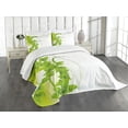 thumbnail image 3 of Ambesonne Green Quilted Bedspread Set 3 Pcs, Blooming Fantasy Flora, Queen Size, Apple Green White, 3 of 5