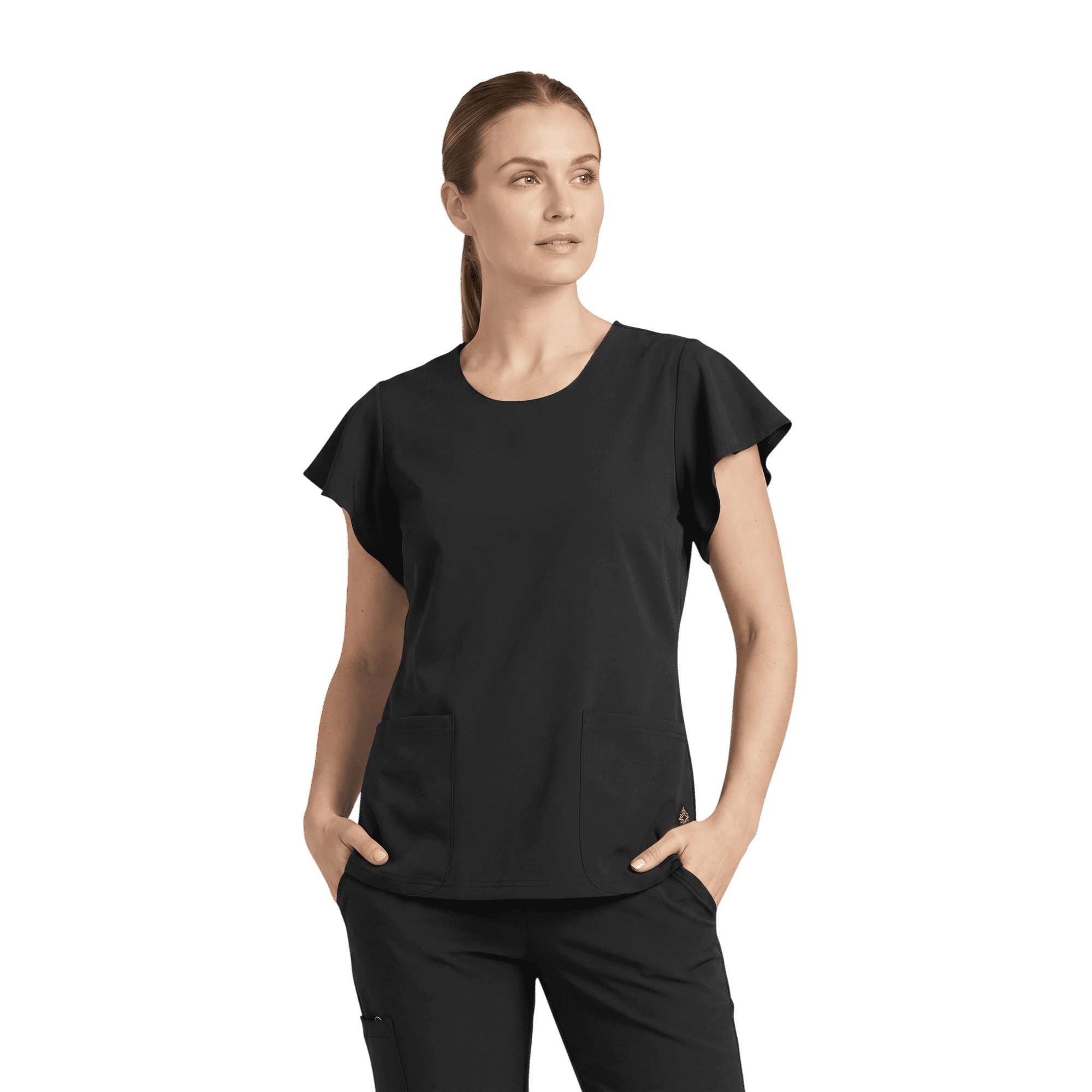 Med Couture LUMA Scrubs for Women Tops Round Neck with 2 Pockets Black M