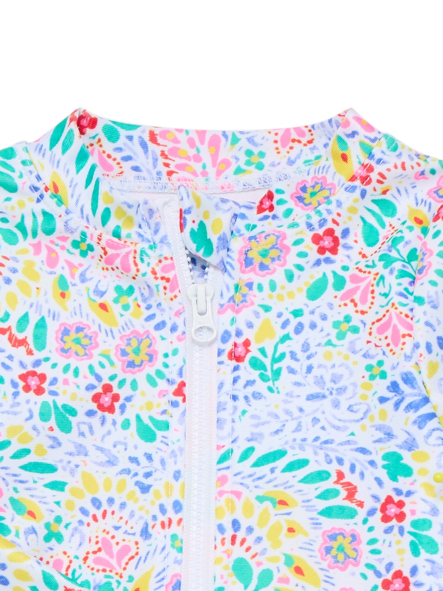 Wonder Nation Toddler Girl Long- Sleeve Zip Rash Guard Swimsuit, Sizes 12M-5T