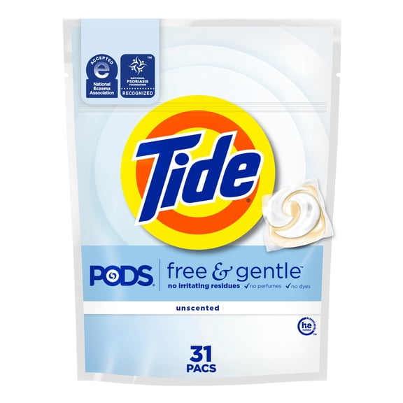 Tide PODS Free and Gentle Liquid Laundry Detergent Pacs, Hypoallergenic, Unscented, 31 Count