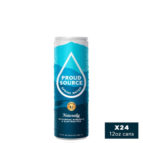Proud Source Alkaline Spring Water - 12 oz Cans, 3 x 8 Packs (24 Cans)