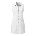 thumbnail image 4 of Hduncf Womens Summer Dress Loose Fit Sleeveless Lapel Button Up Dress Casual Sundresses with Pockets Vacation Solid Color Tank Dresses White S, 4 of 7