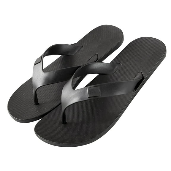 XIMIN Men's Wide Flexible Beach Rubber Shower Basic Slipper | Double Plug Strap | Beach Footwear | No-Slip Boat Sandal | Low and No Arch Flip Flops (8, Black)