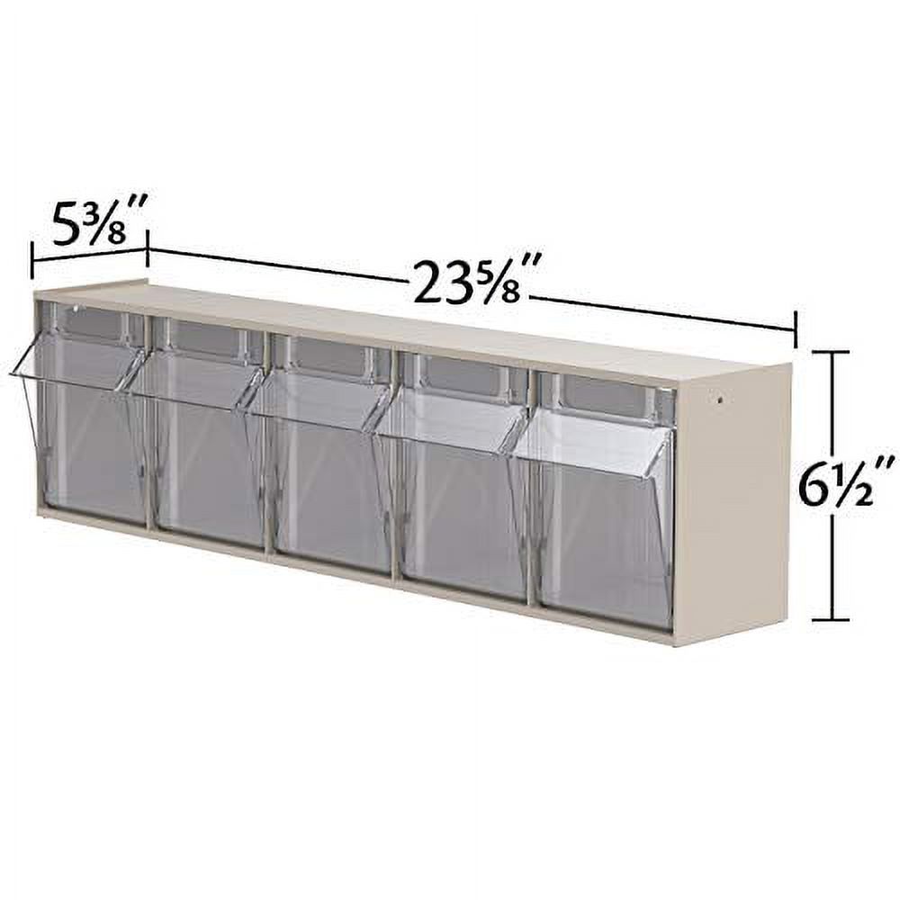 Akro-Mils TiltView Horizontal Plastic Organizer Storage System Cabinet with 5 Tip Out Bins, (23-5/8-Inch Wide x 6-1/2-Inch High x 5-5/8-Inch Deep), Stone 06705 - image 3 of 6