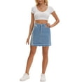 thumbnail image 2 of INSPIRE CHIC Women's Mini Denim Skirt Patchwork Color Block High Waisted A Line Short Jean Skirt S Blue, 2 of 6