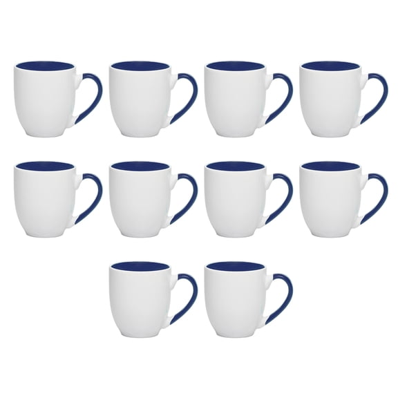 Bistro Style Large Coffee Mugs 16 oz. Set of 10, Bulk Pack - Perfect for Coffee, Tea, Espresso, Hot Cocoa, Other Beverages - Cobalt Blue