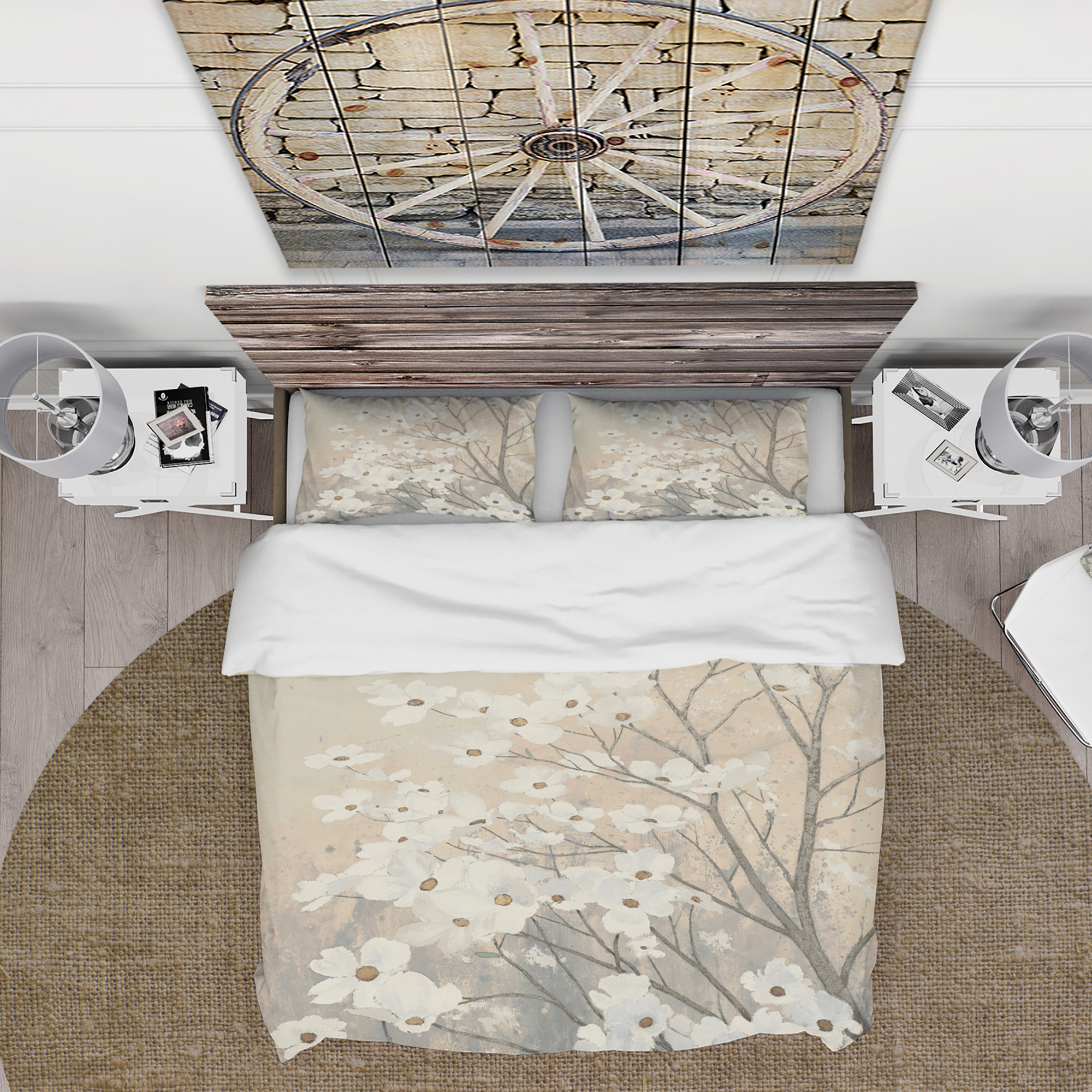 Designart 'Brown onn Grey Blossoms' Cottage Duvet Cover Set