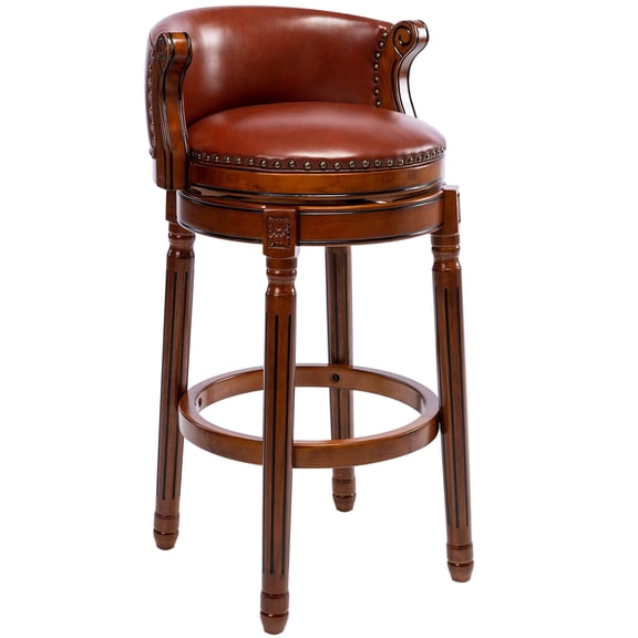 S-HOME Adult Mid Back Genuine Leather Upholstery and 360 Degree Swivel Bar Stools, Brown