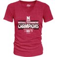 thumbnail image 2 of Women's Blue 84 Scarlet Nebraska Huskers 2025 Big Ten Baseball Conference Tournament Champions Locker Room V-Neck, 2 of 3