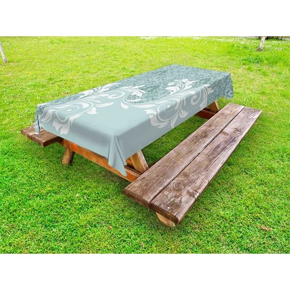 Vintage Outdoor Tablecloth, Retro Floral Ivy Leaves with Swirls Abstract Vector Artwork, Decorative Washable Fabric Picnic Tablecloth, 58 X 120 Inches, Baby Blue White and Slate Blue, by Ambesonne