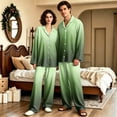 thumbnail image 2 of Couple Matching Pajamas Button Down Gradient Womens Pajama Sets Sleepwear Long Sleeve Warm 2 Piece Set Loungewear Green L, 2 of 7