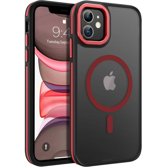 Magnetic for iPhone 11 Case, iPhone 11 Phone Case, Compatible with Magsafe, Slim Fit Shockproof Translucent Matte Protective Women Men Girls Boys Case Cover for iPhone 11 6.1 Inch, Red
