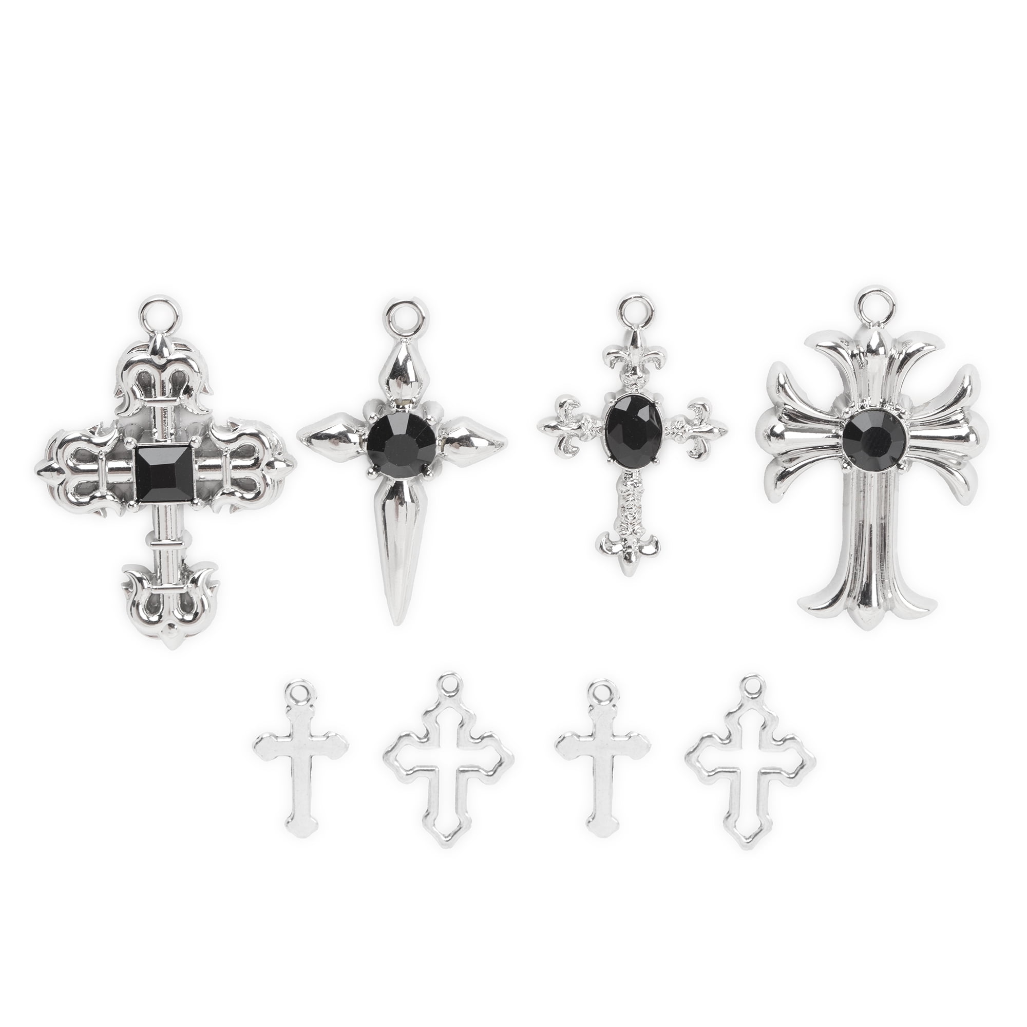 (2 pack) Cousin DIY Silver Cross Charms with Black Stones, 8 Piece, Adult, Unisex, Model 69995696