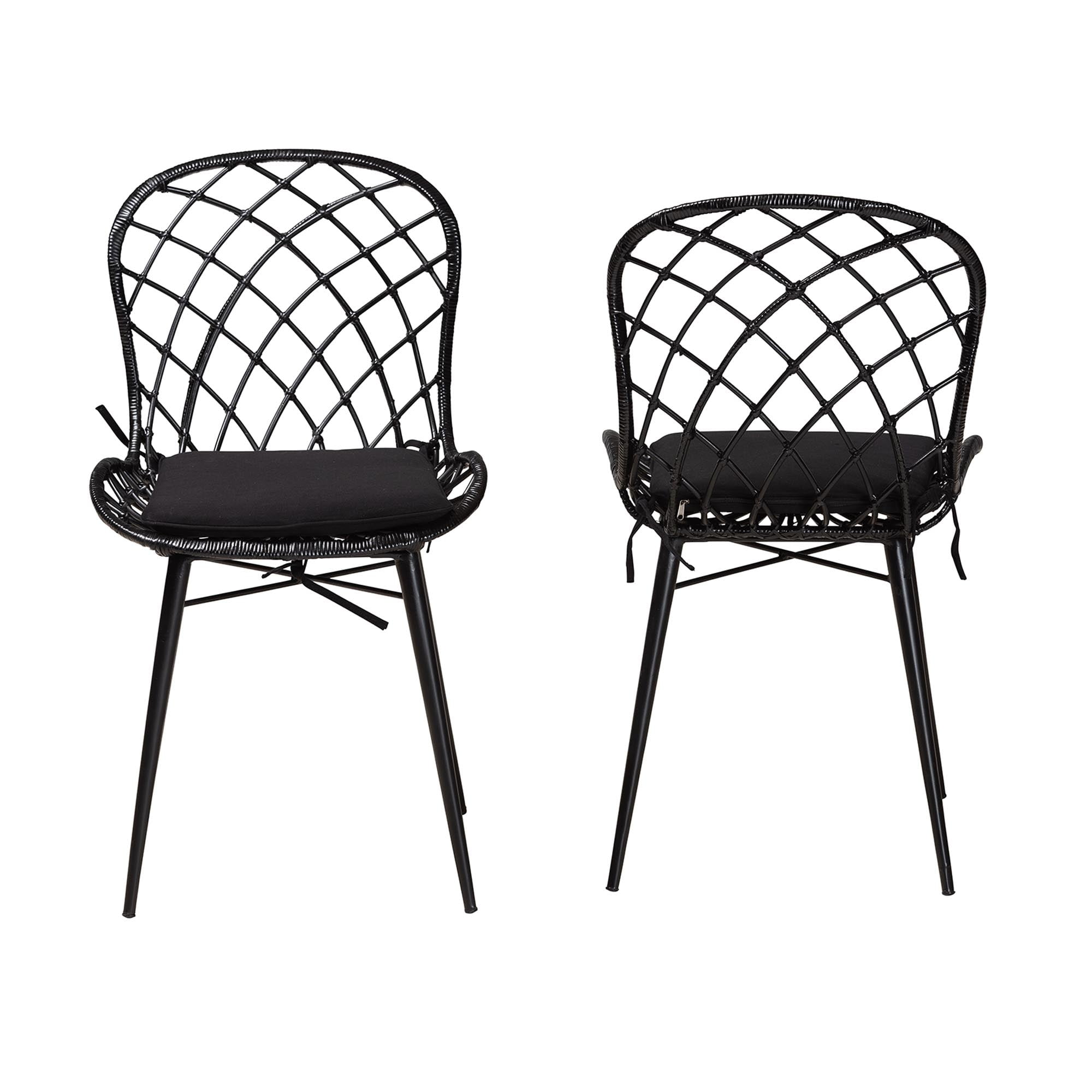 bali & pari Sabelle Rattan BOHO Dining Chairs, Set of 2, Black