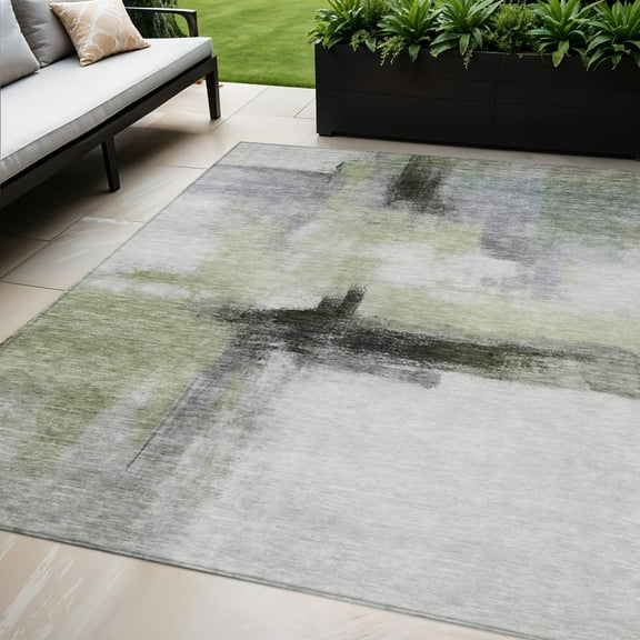 HomeRoots 603654 5 x 8 ft. Sage, Black & Gray Abstract Washable Indoor & Outdoor Rectangle Area Rug