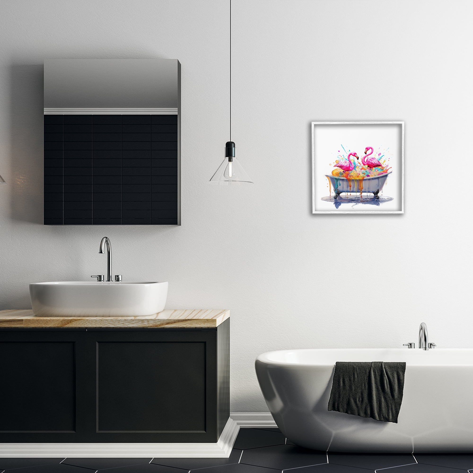 Stupell Industries Flamingo Bubble Bath Typography Painting White Framed Art Print Wall Art, 17 x 17