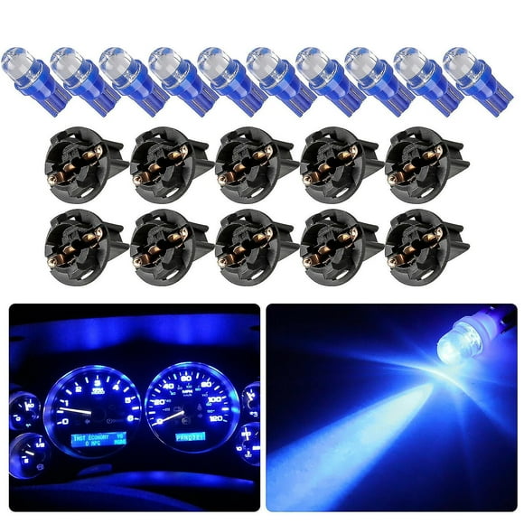 Hmwy-blue T10 168 194 Led Bulbs Instrument Gauge Cluster Dash Light W/ Sockets