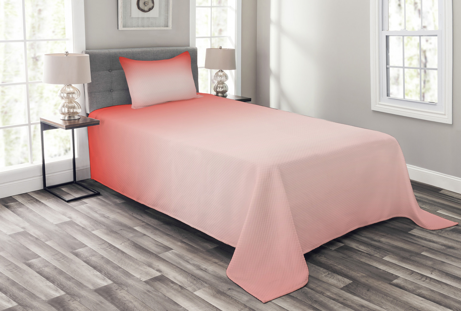 Peach Bedspread Set Twin Size, Abstract Ombre Composition in Feminine