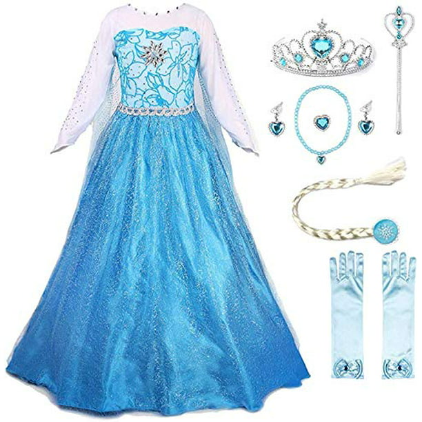 JerrisApparel Princess Dress Queen Costume Cosplay Dress Up with Accessories (8-9, Blue with Accessories)