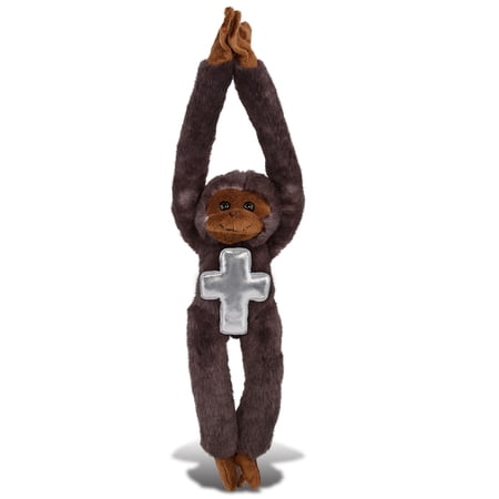 DolliBu Long Arm Hanging Black Capuchin Monkey Stuffed Animal with Silver Cross Plush &ndash; Religious Baby Baptism Gifts for Boys and Girls Dedication Christening Gifts Plush Prayer Toy - 21 Inch