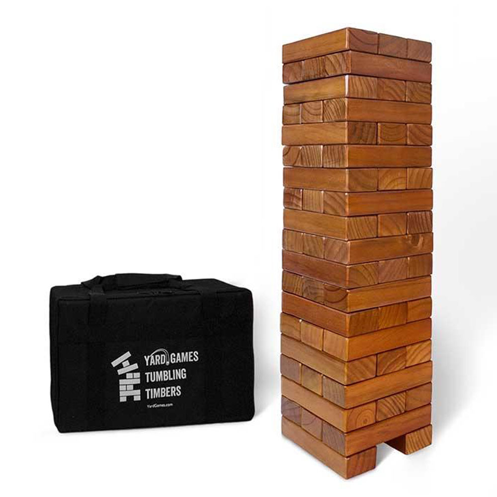 YardGames Giant Tumbling Timbers Wood Stacking Game with 56 Stained