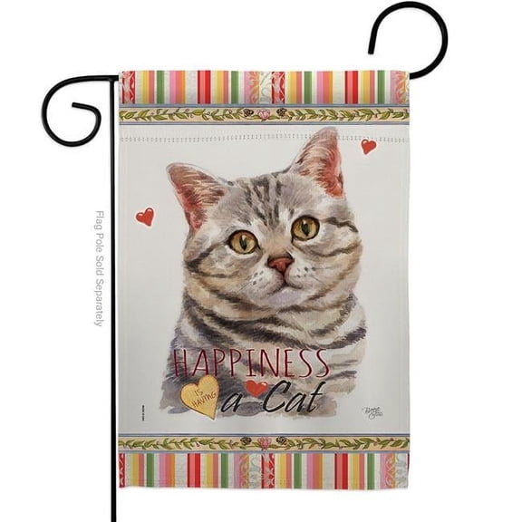 13 x 18.5 in. Cat Gray American Short Hair Happiness Double-Sided Decorative Vertical Garden Flag