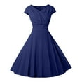 thumbnail image 1 of Fridja Robe d'Été à Manches Courtes Col en V Vintage Unie pour Femmes, 1 of 6