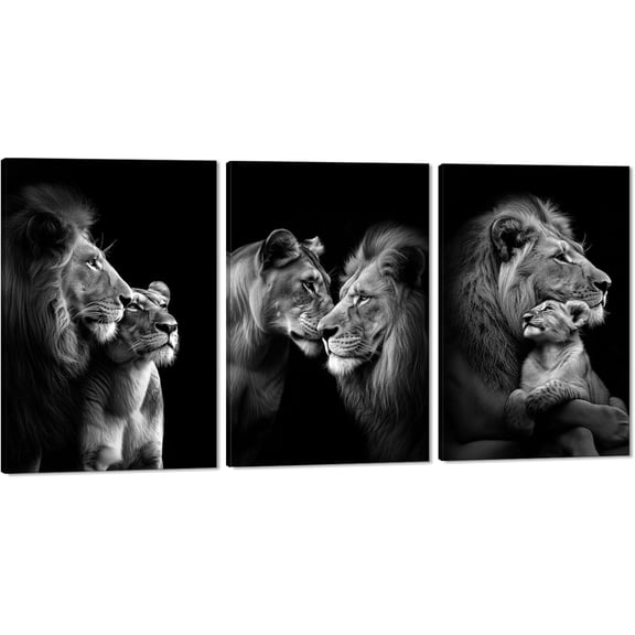 Modern 3 Piece Wild Animal Lion Canvas Paintings Lion Family Portrait Pictures Wall Decor Artwork Living Room Bedroom Home Office Decorations Unframed