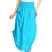 Sakkas Coco Long Cotton Ruffle Skirt with Pockets and Elastic Waistband - Turq - One Size Regular