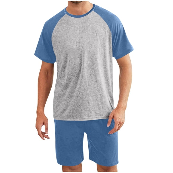 Bwiyojiz Sizes L-X5 Shorts Pants Men's Pajama Set Sleepwear Dry Short Sleeve Shirts Soft Comfy Sleep Sets, Gifts for Family, Light Blue
