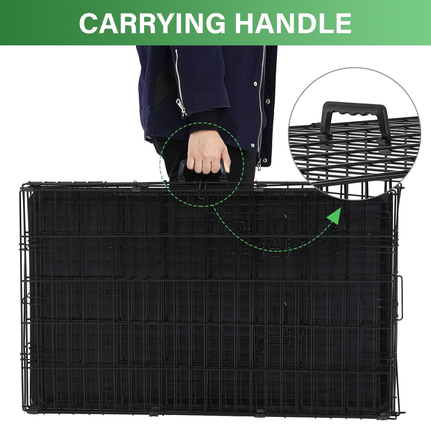 Pal Metal Black 42" Dog Crate Carrier with Collapsible Function