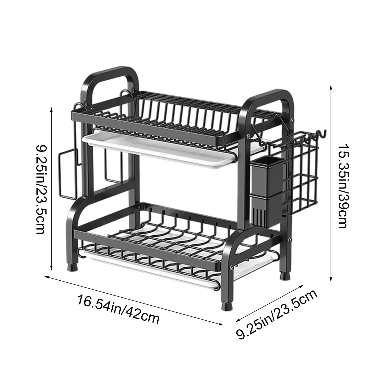 Dish Drying Rack, 2-Tier Dish Racks for Kitchen Counter with Carbon Steel Dishwasher Rack , Sturdy Dish Drainer with Knife, Fork & Plate Rack | Space - Saving Drying Rack Kitchen Gadget
