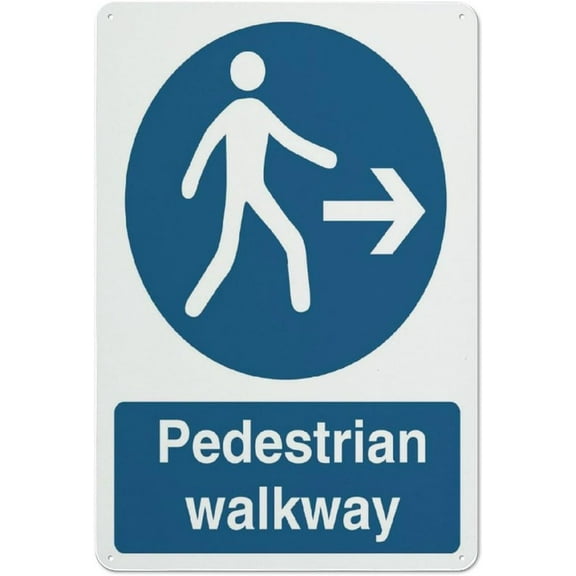 Pedestrian Walkway Sign 12 X 8 Inches Reflective Aluminum Metal Warning Signage With Symbol For Indoor Outdoor Use